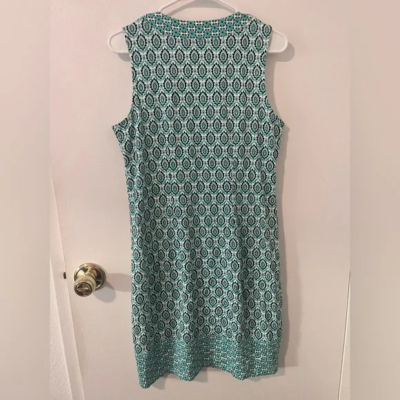 Tommy Bahama Pima Cotton Geometric Pattern Dress V-Neck Size Small Teal Green - Picture 7 of 10
